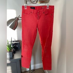 Mid Rise J Crew Toothpick Ankle Corduroy Pants Bright Coral size 25